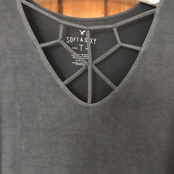 American Eagle Soft & Sexy Strappy Neck Gray Tunic Jegging Shirt Sz Small AE EUC - Picture 5 of 10